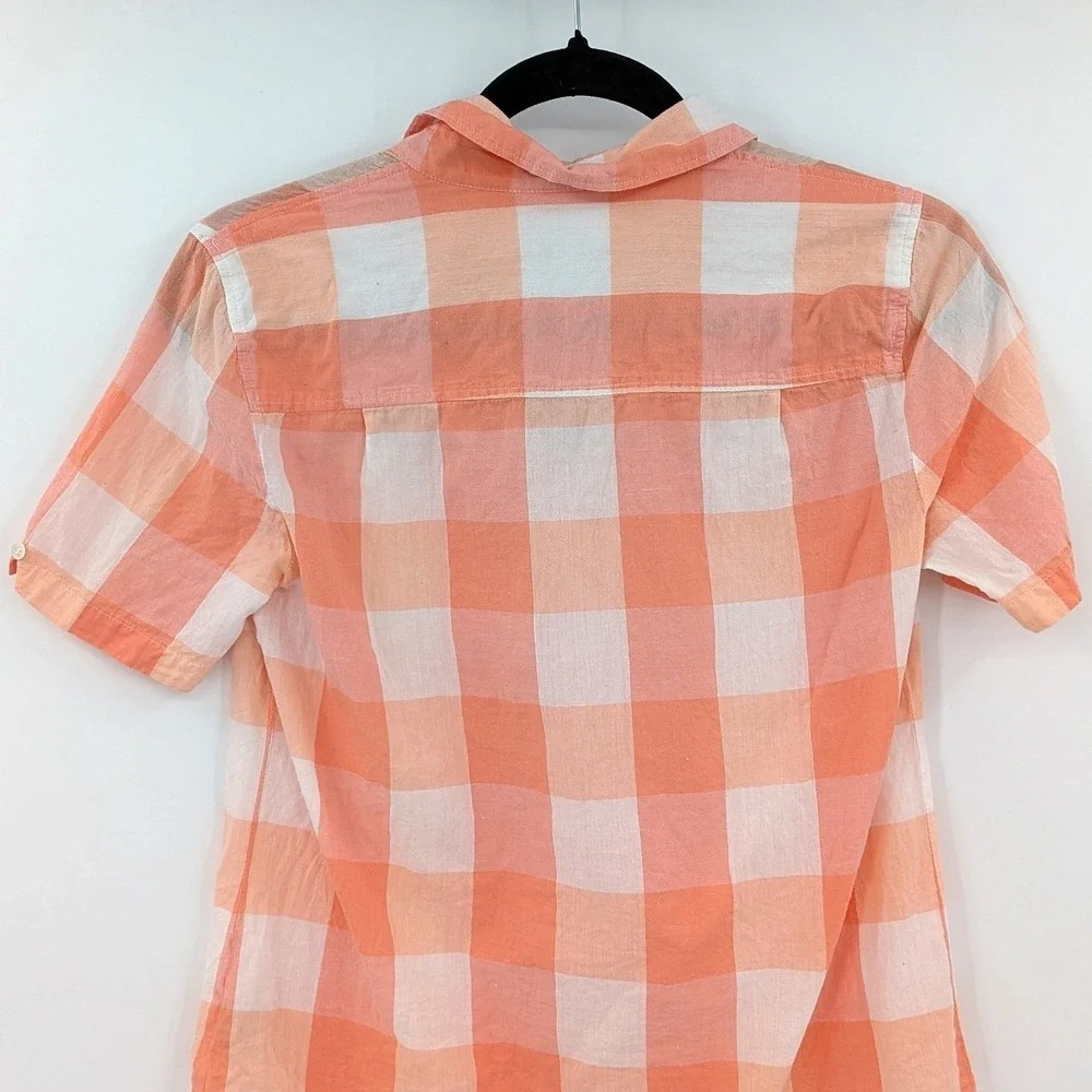 J.Crew Womens Size 0 Coral White Gingham Check Cotton Button Up Shirt Preppy